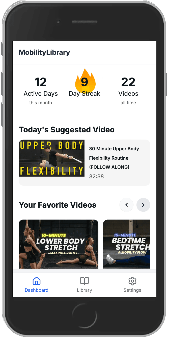 MobilityLibrary app showing mobility routine